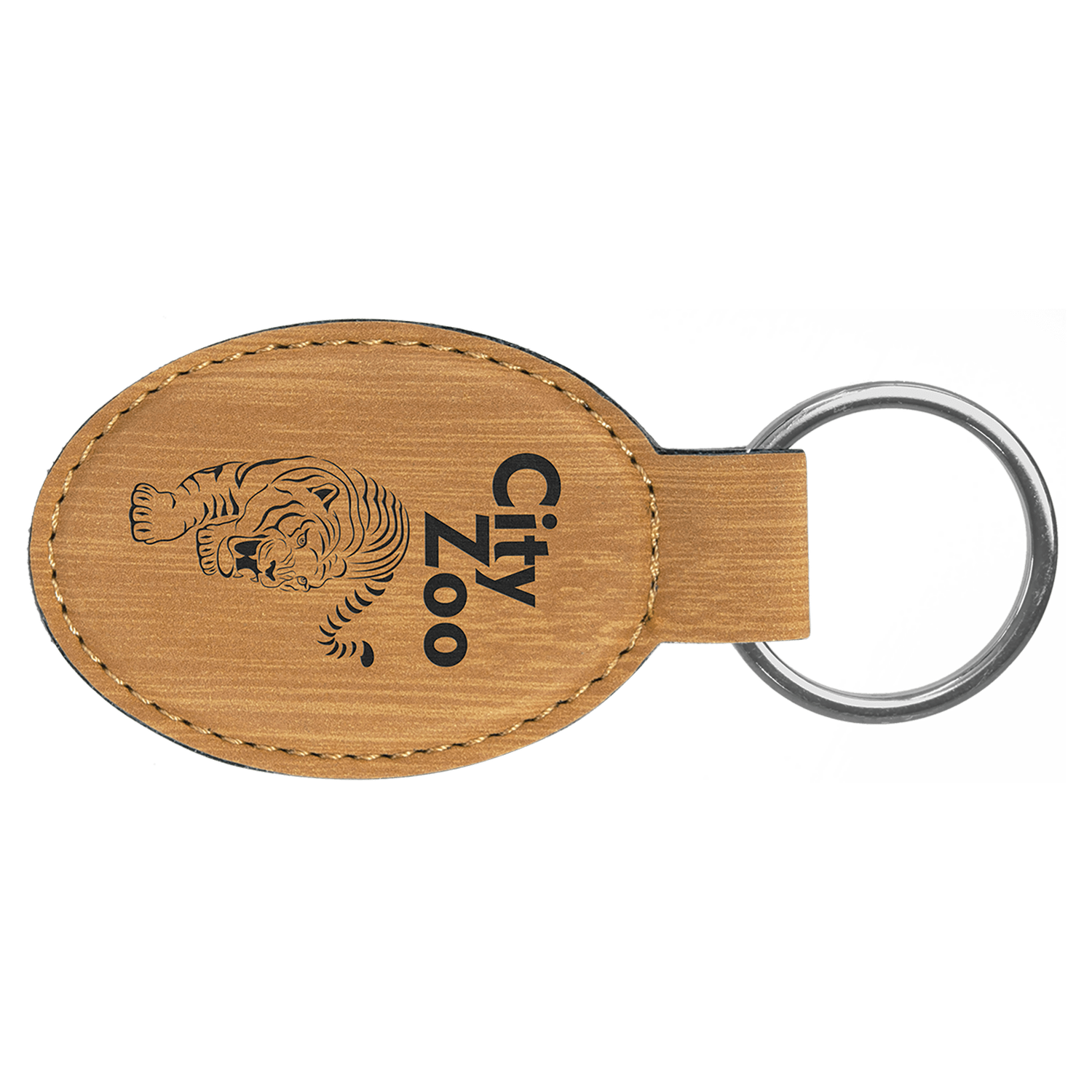 Bamboo Leatherette Oval Keychain