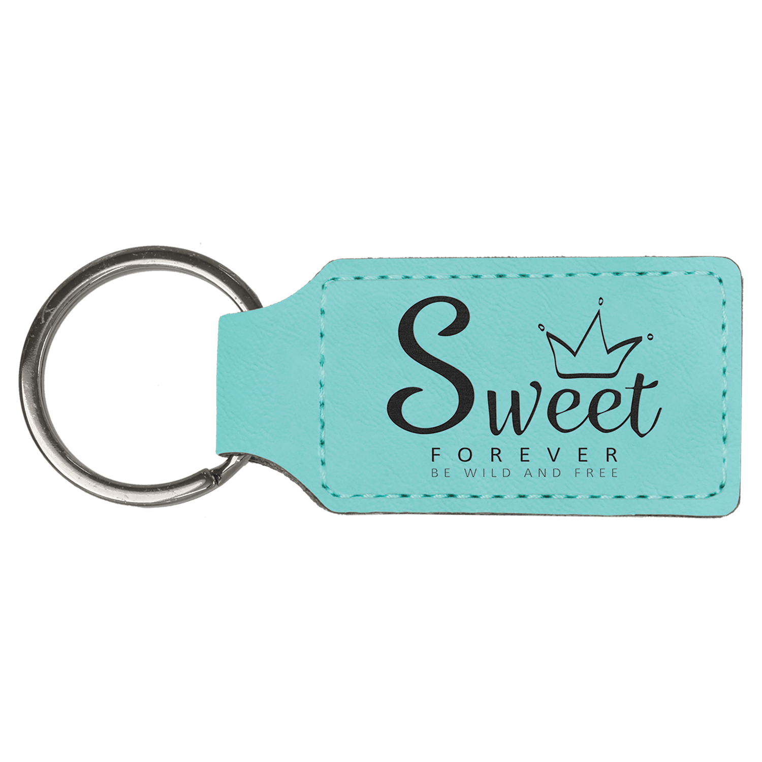 Teal Leatherette Rectangle Keychain