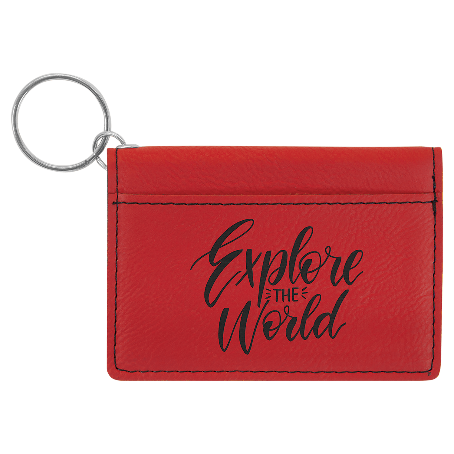Red Leatherette ID Holder Keychain
