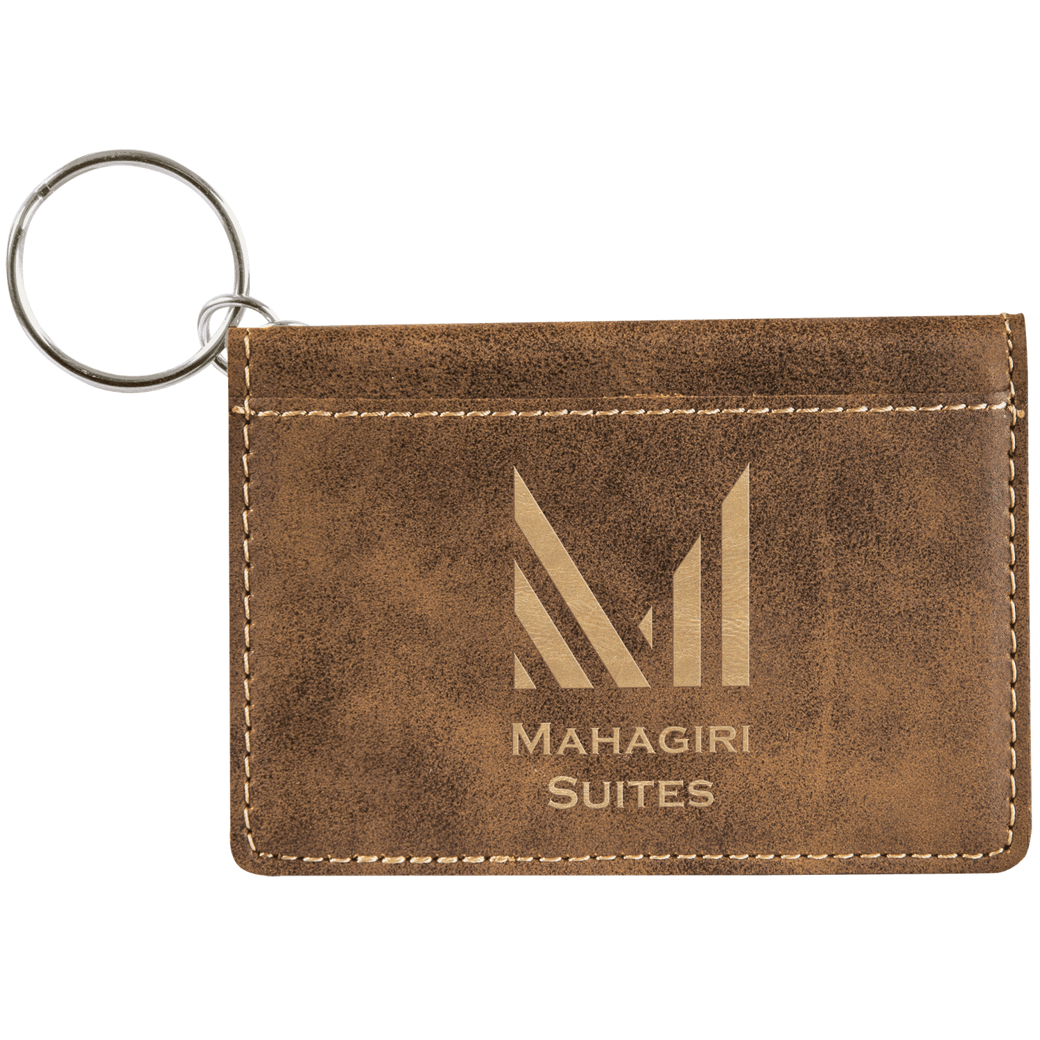 Rustic/Gold Leatherette ID Holder Keychain