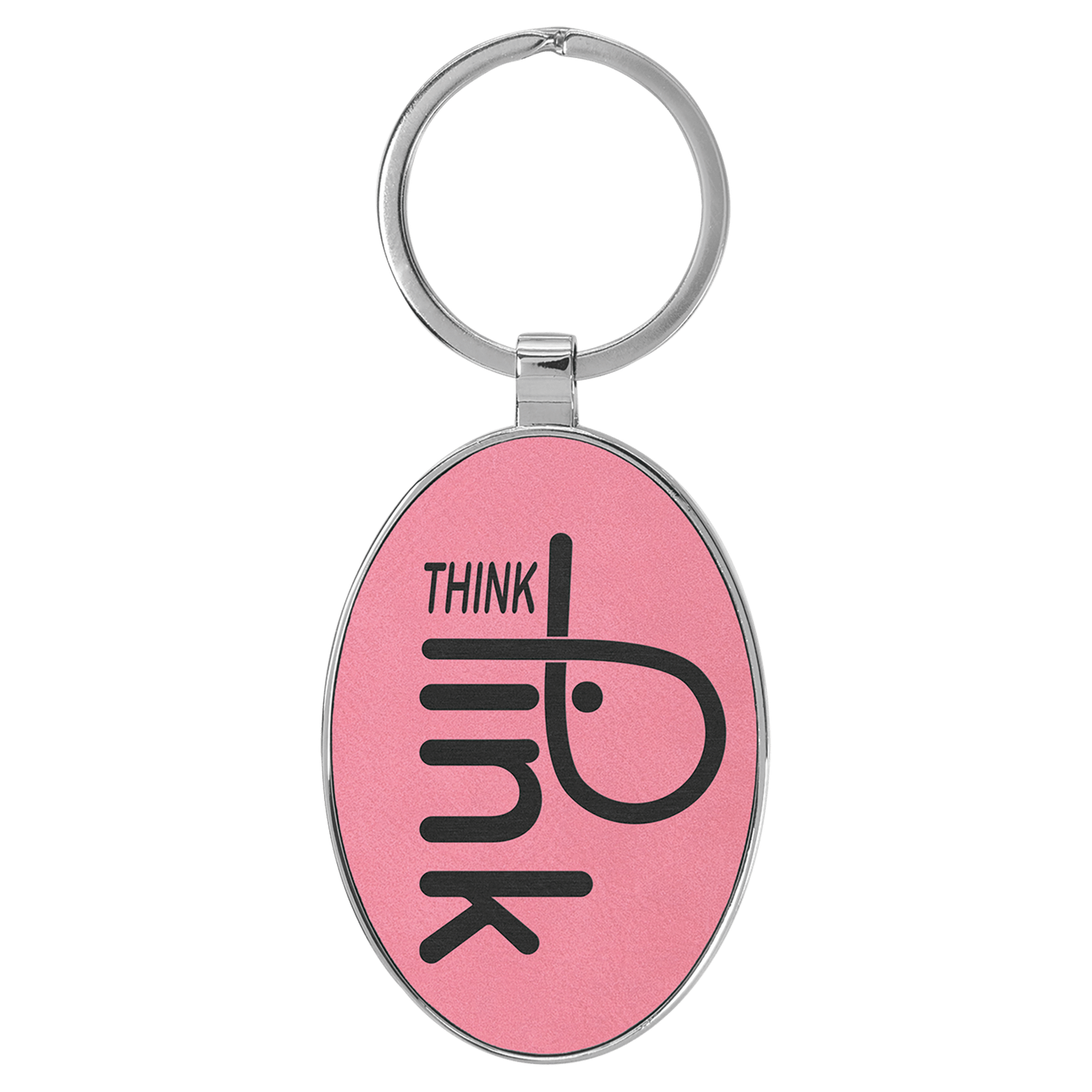 Pink Leatherette Oval Keychain with Metal Frame