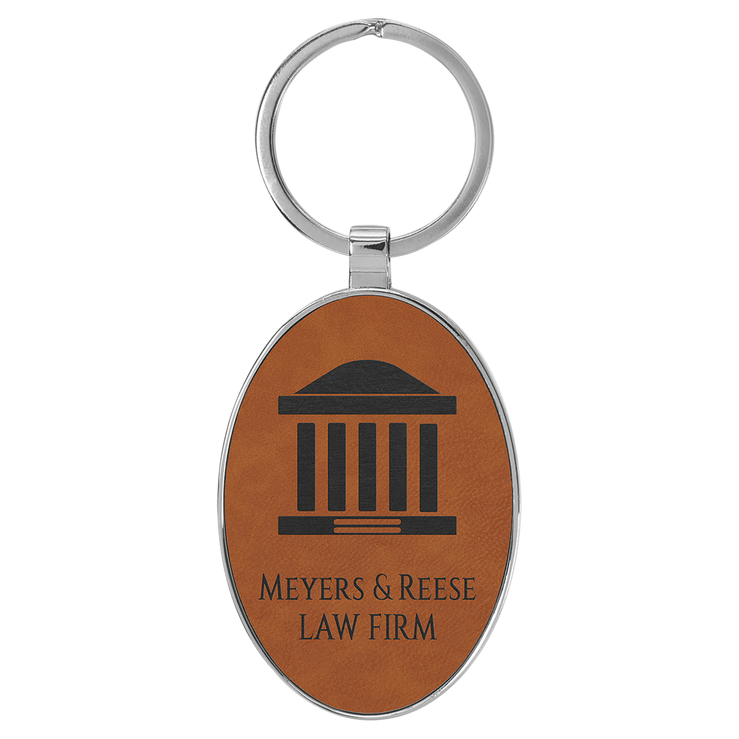 Rawhide Leatherette Oval Keychain with Metal Frame