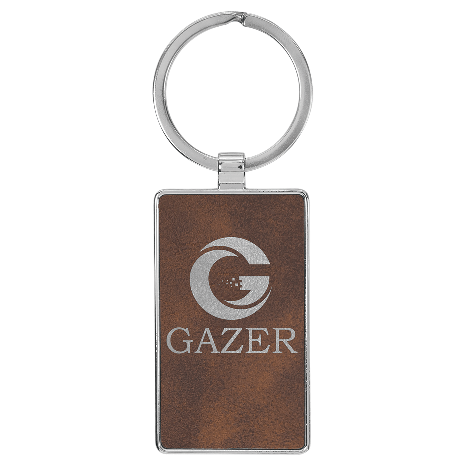 Rustic/Silver Leatherette Rectangle Keychain with Metal Frame