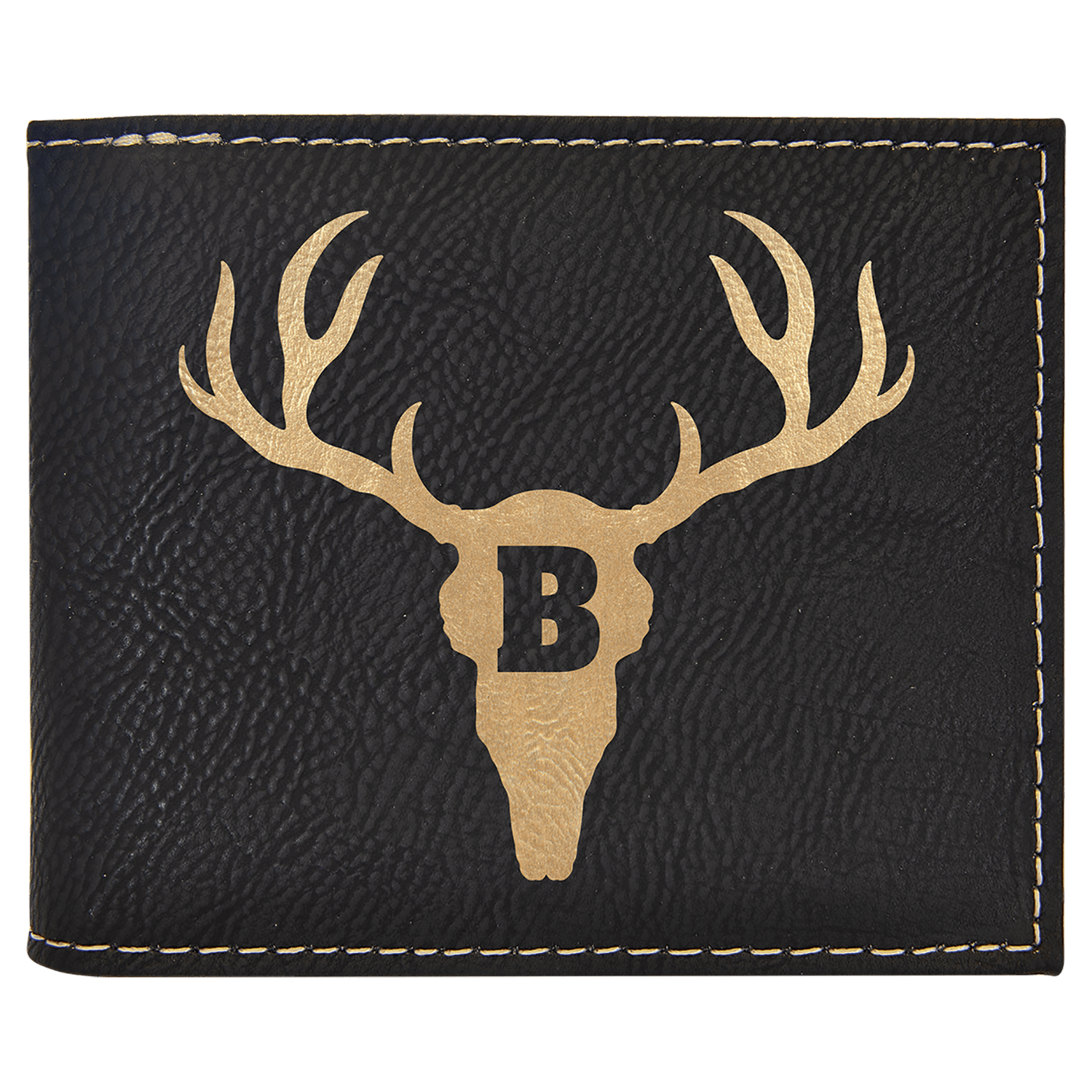 Black/Gold Leatherette Bifold Wallet with Flip ID