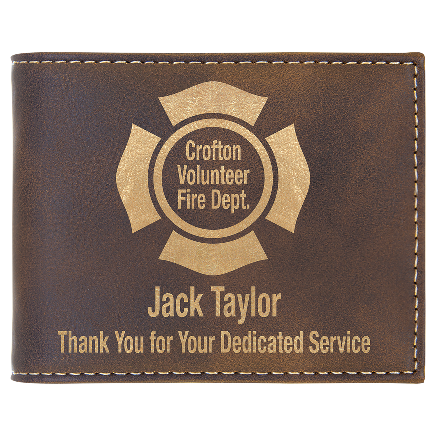 Rustic/Gold Leatherette Bifold Wallet with Flip ID