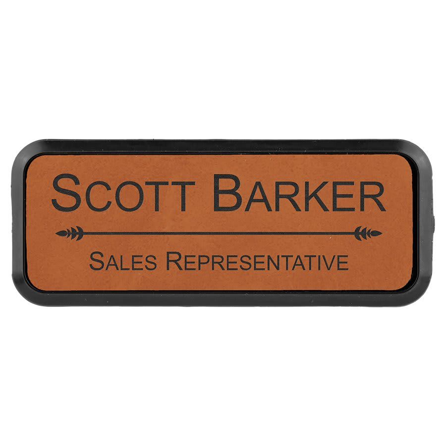 Rawhide Leatherette Round Corner Name Badge with Plastic Frame