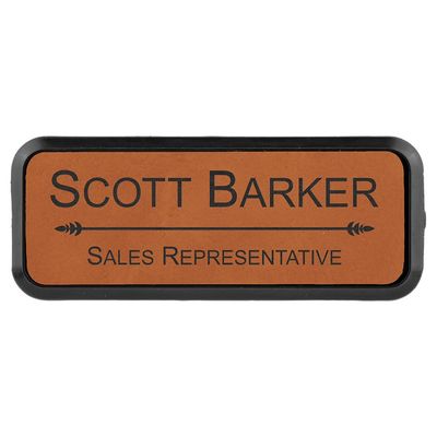 Rawhide Leatherette Round Corner Name Badge with Plastic Frame