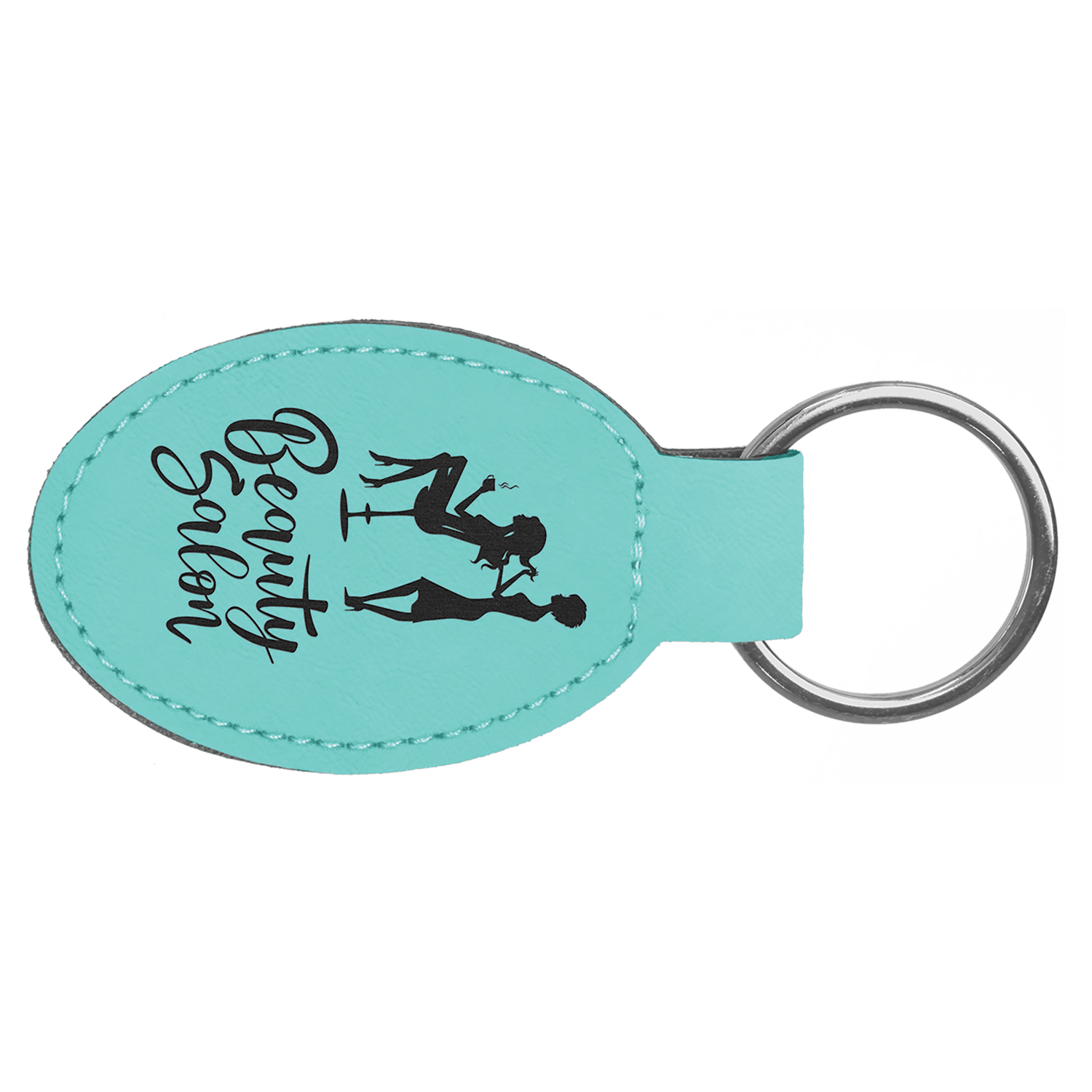 Teal Leatherette Oval Keychain