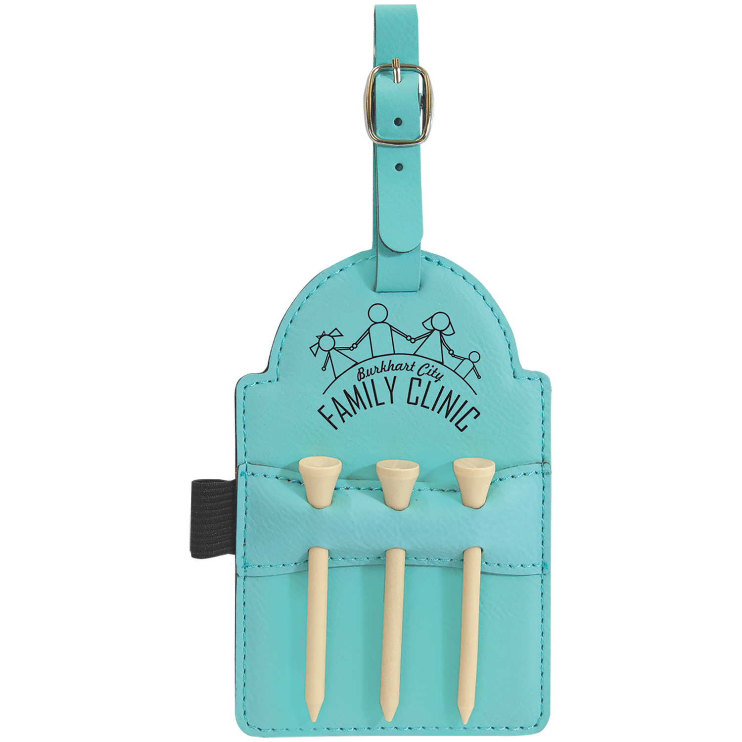 Teal Leatherette Golf Bag Tag with Wooden Tees