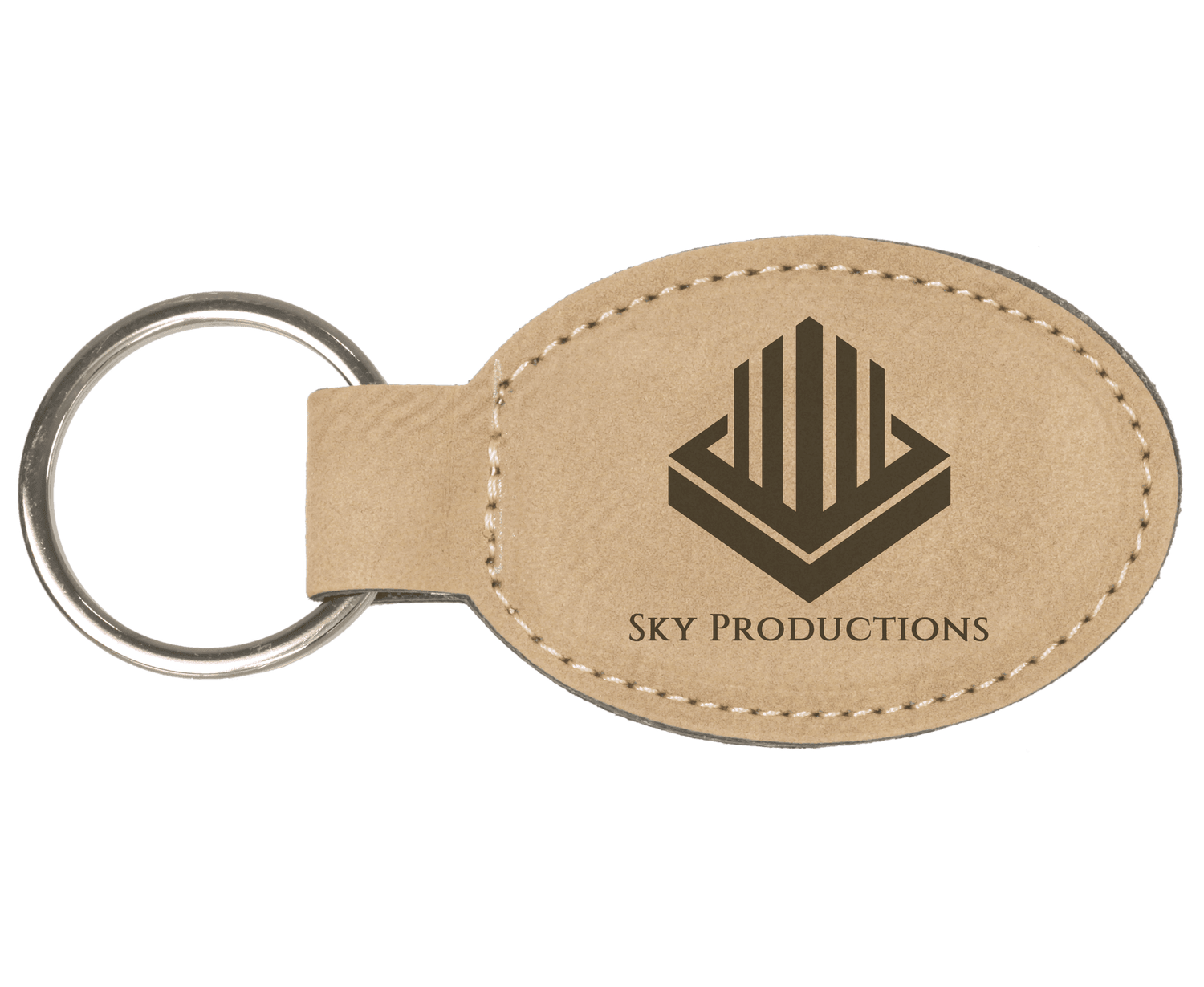 Light Brown Leatherette Oval Keychain