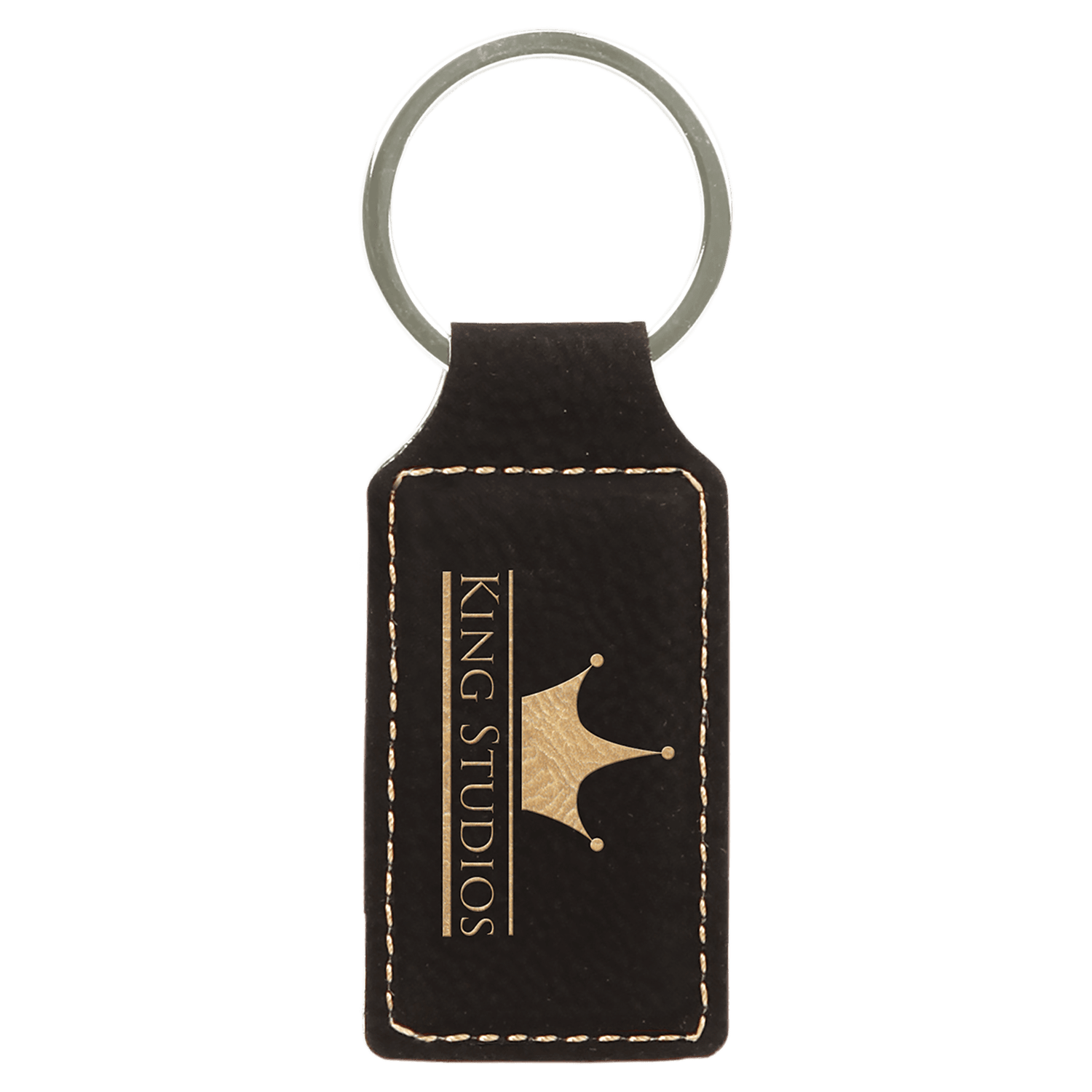 Black/Gold Leatherette Rectangle Keychain