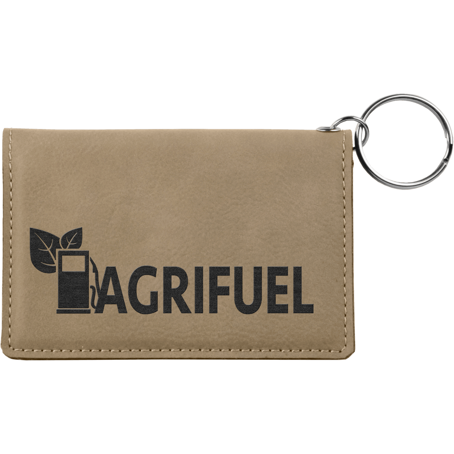 Light Brown Leatherette ID Holder Keychain