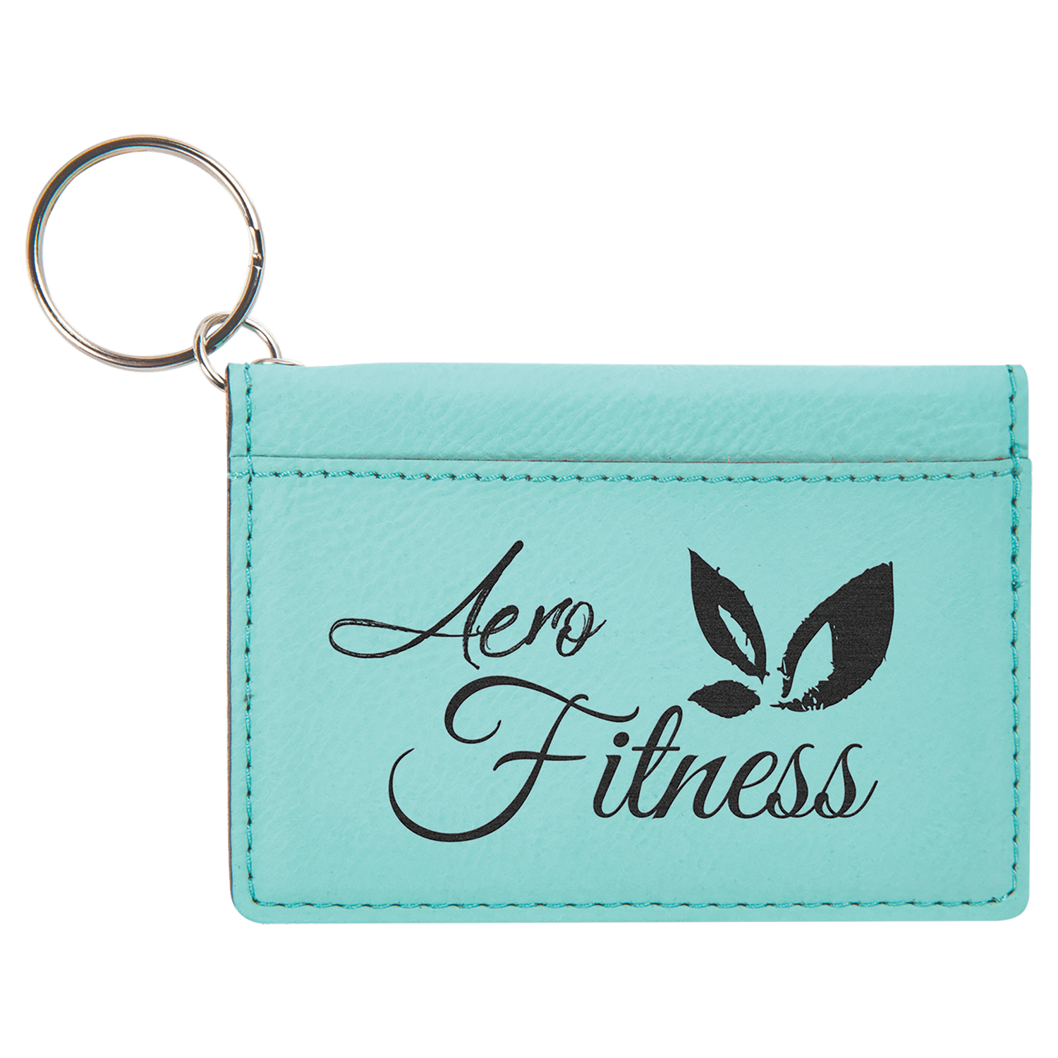 Teal Leatherette ID Holder Keychain