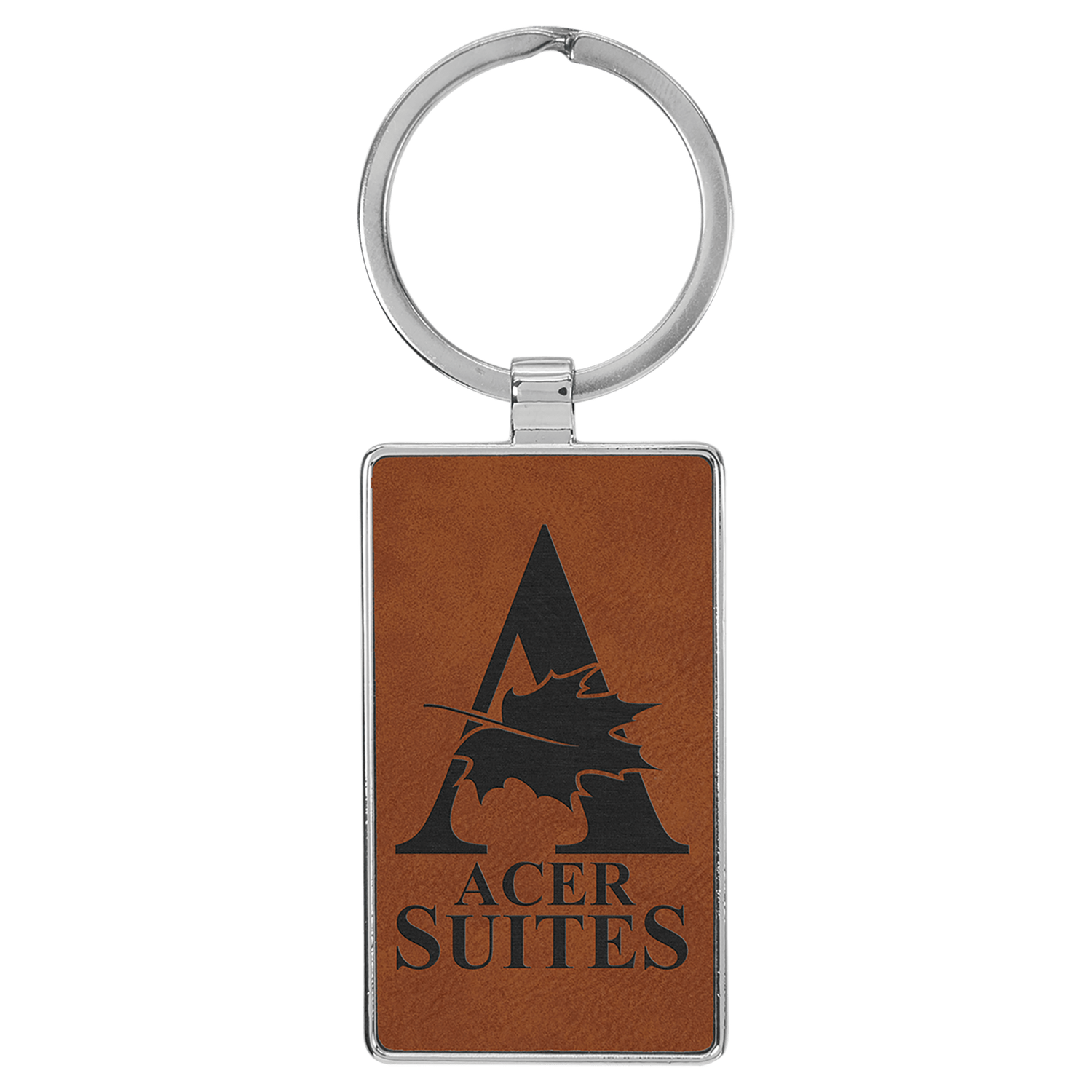 Rawhide Leatherette Rectangle Keychain with Metal Frame