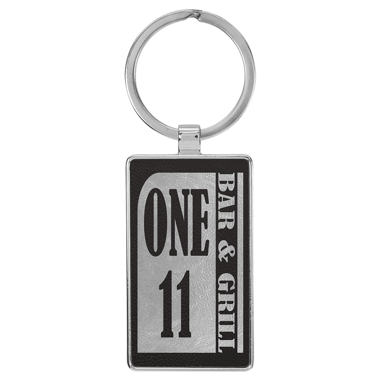 Black/Silver Leatherette Rectangle Keychain with Metal Frame