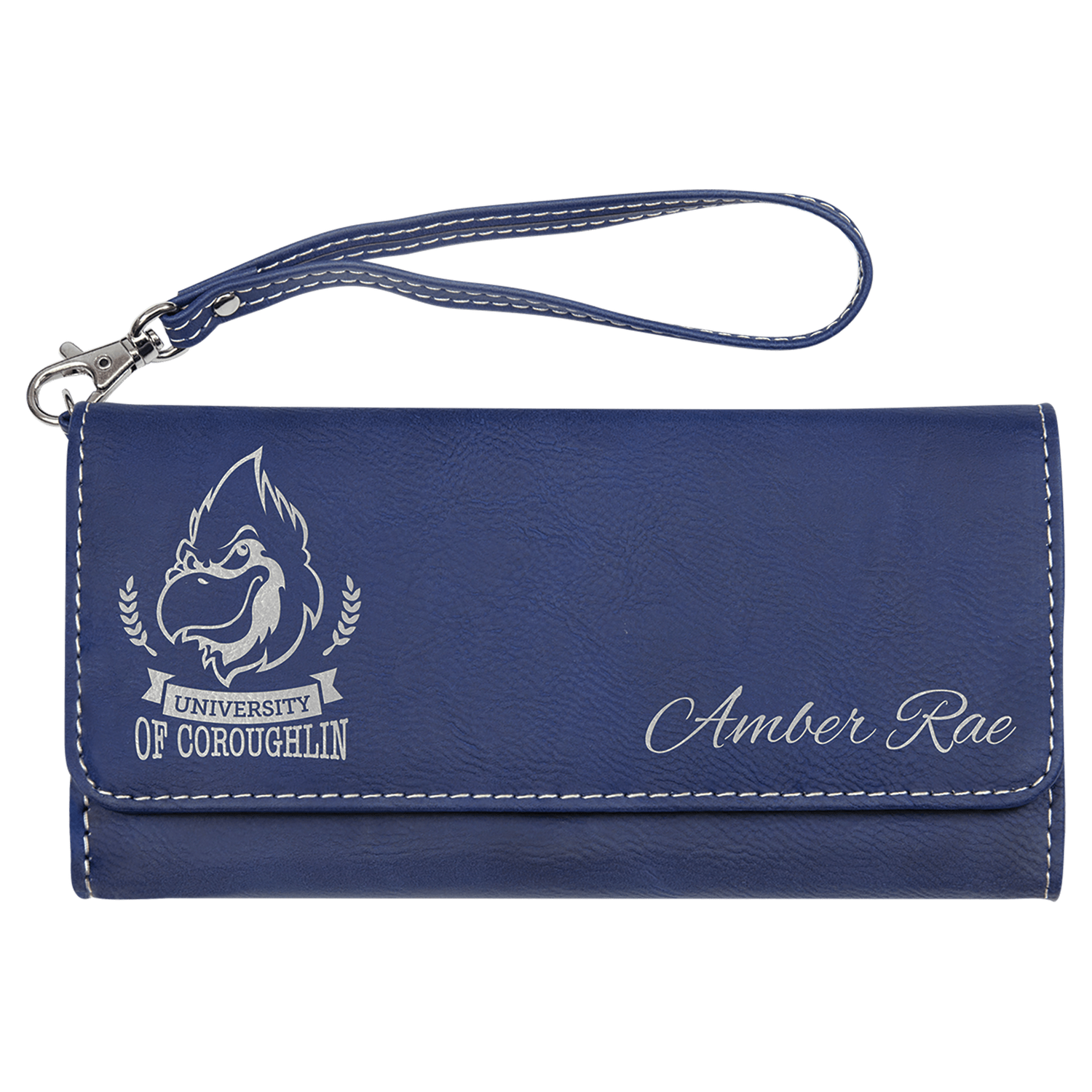 Blue/Silver Leatherette Wallet with Strap