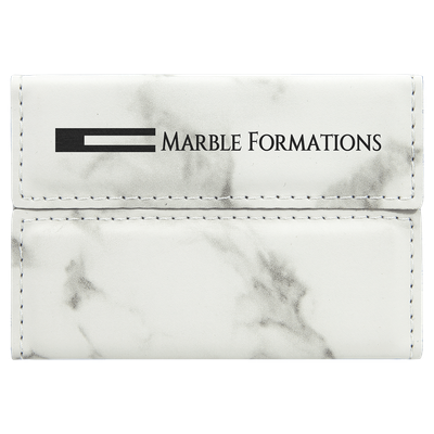 White Marble Leatherette Hard Business Card Case with Magnetic Closure