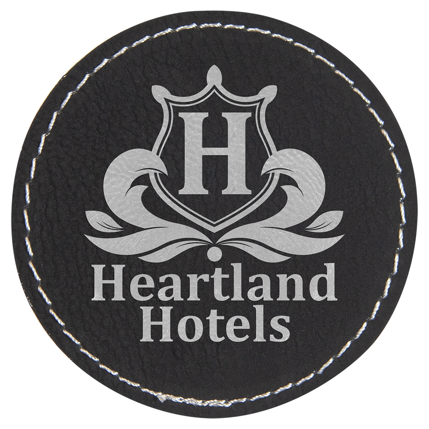 Black/Silver Leatherette Round Patch