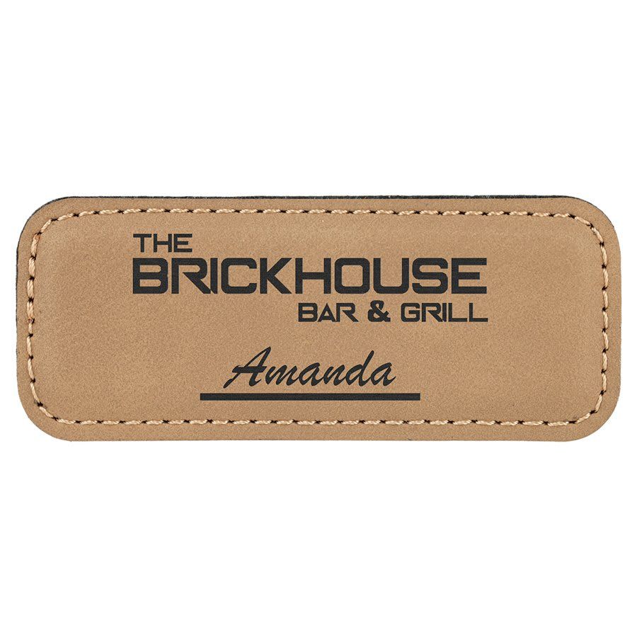 Light Brown Leatherette Round Corner Name Badge with Magnet