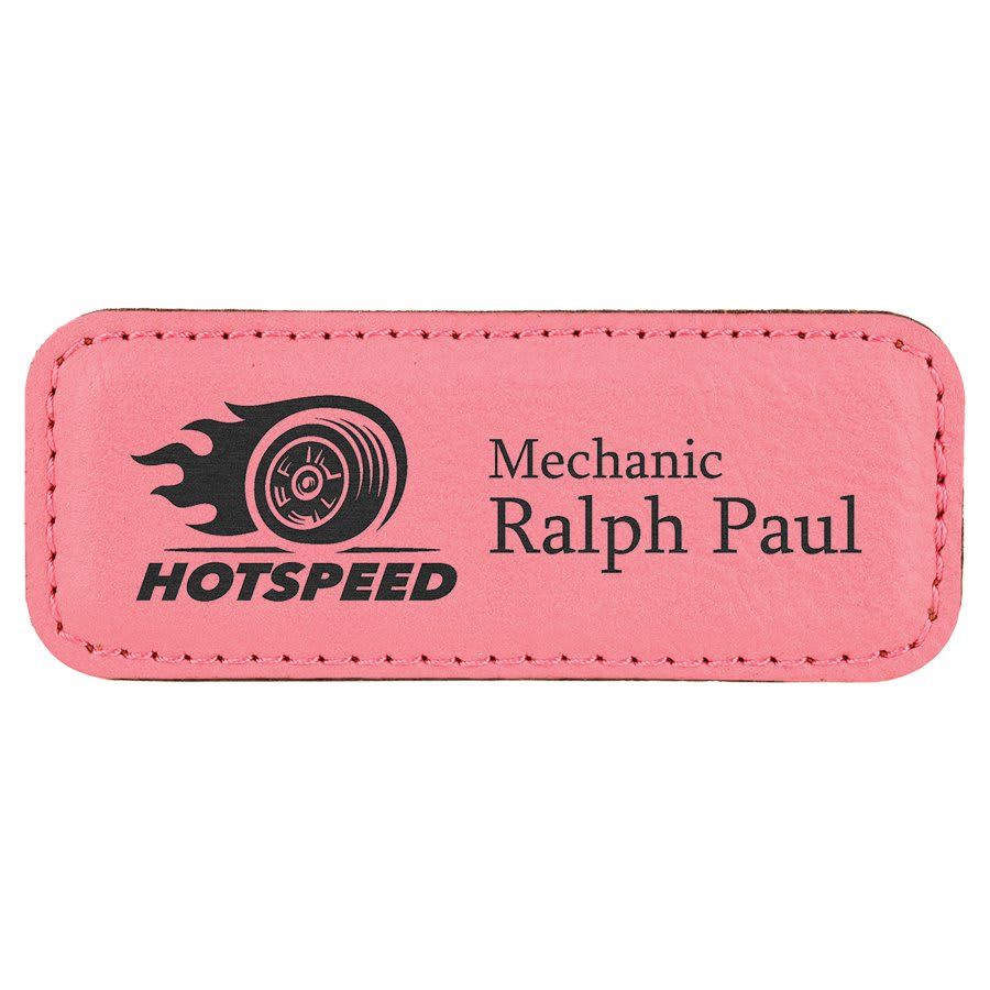 Pink Leatherette Round Corner Name Badge with Magnet