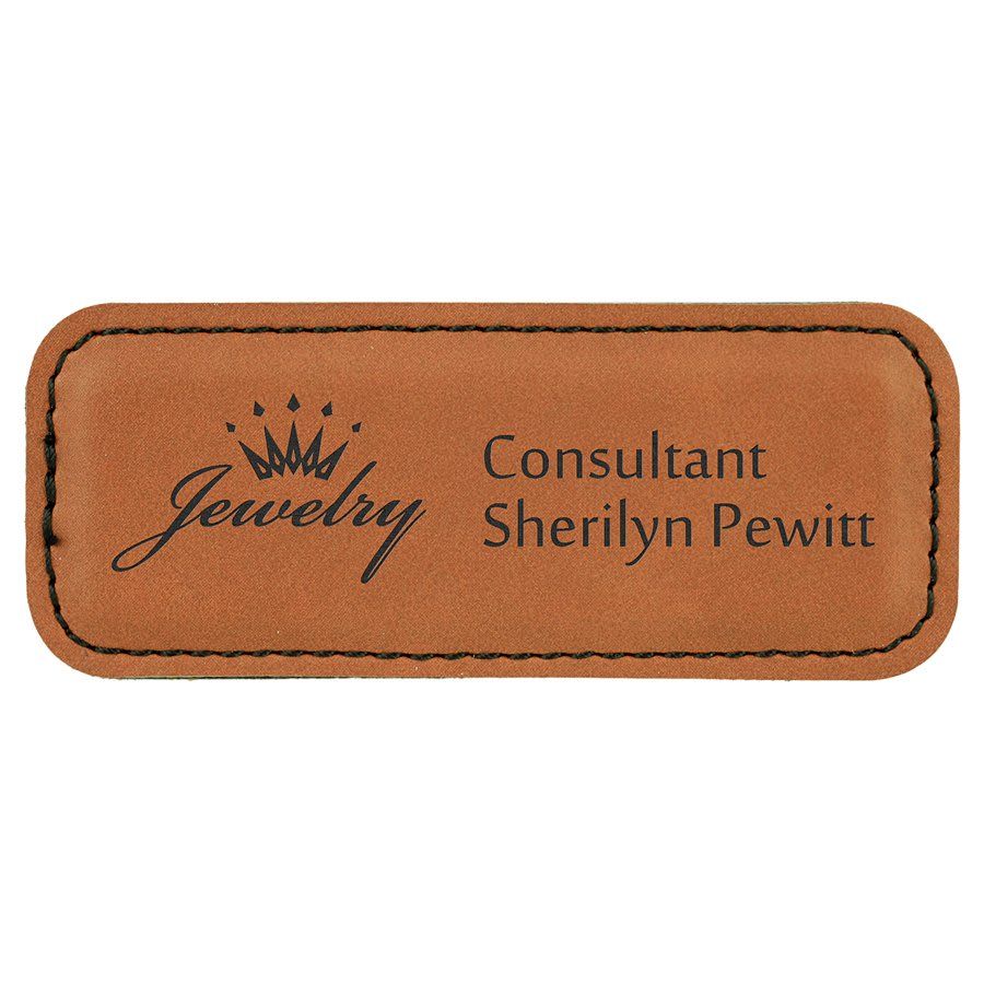 Rawhide Leatherette Round Corner Name Badge with Magnet