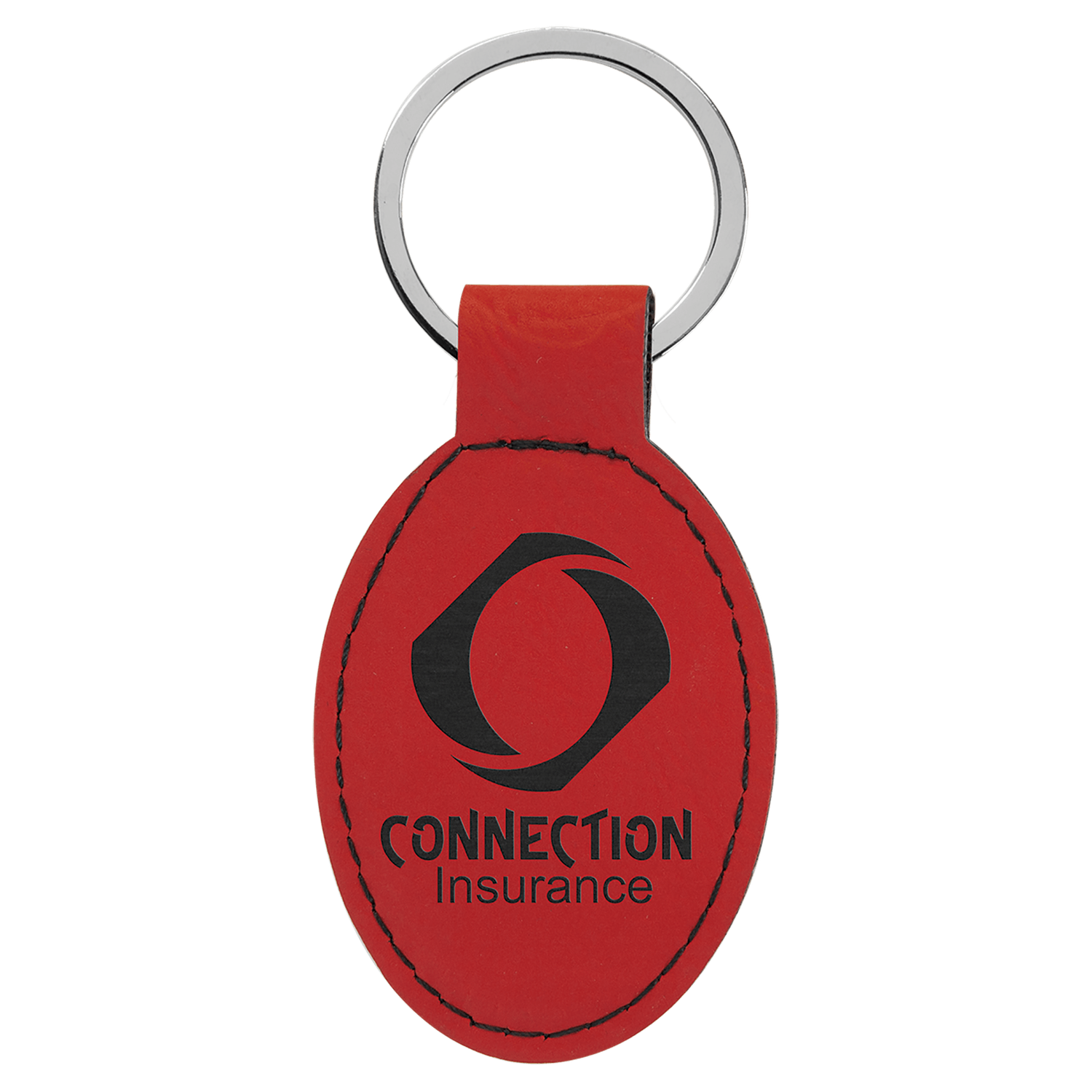 Red Leatherette Oval Keychain