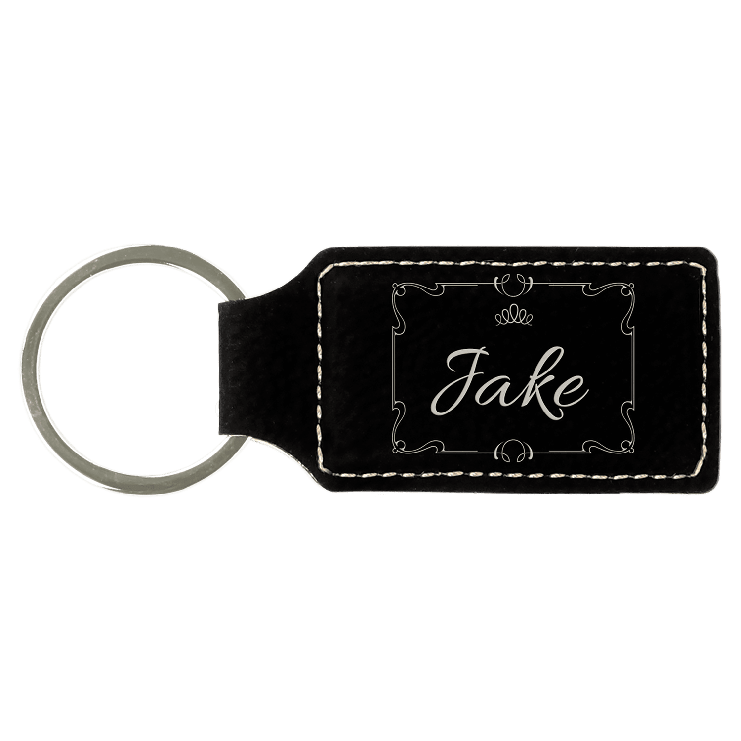 Black/Silver Leatherette Rectangle Keychain