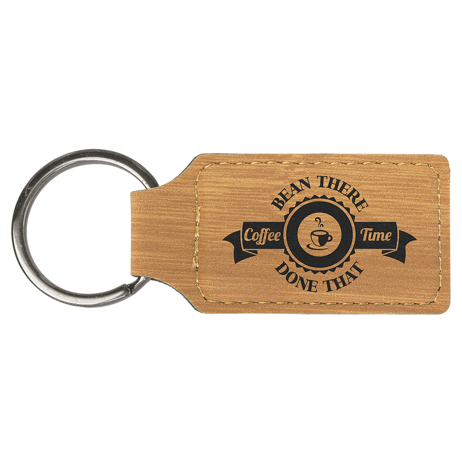 Bamboo Leatherette Rectangle Keychain