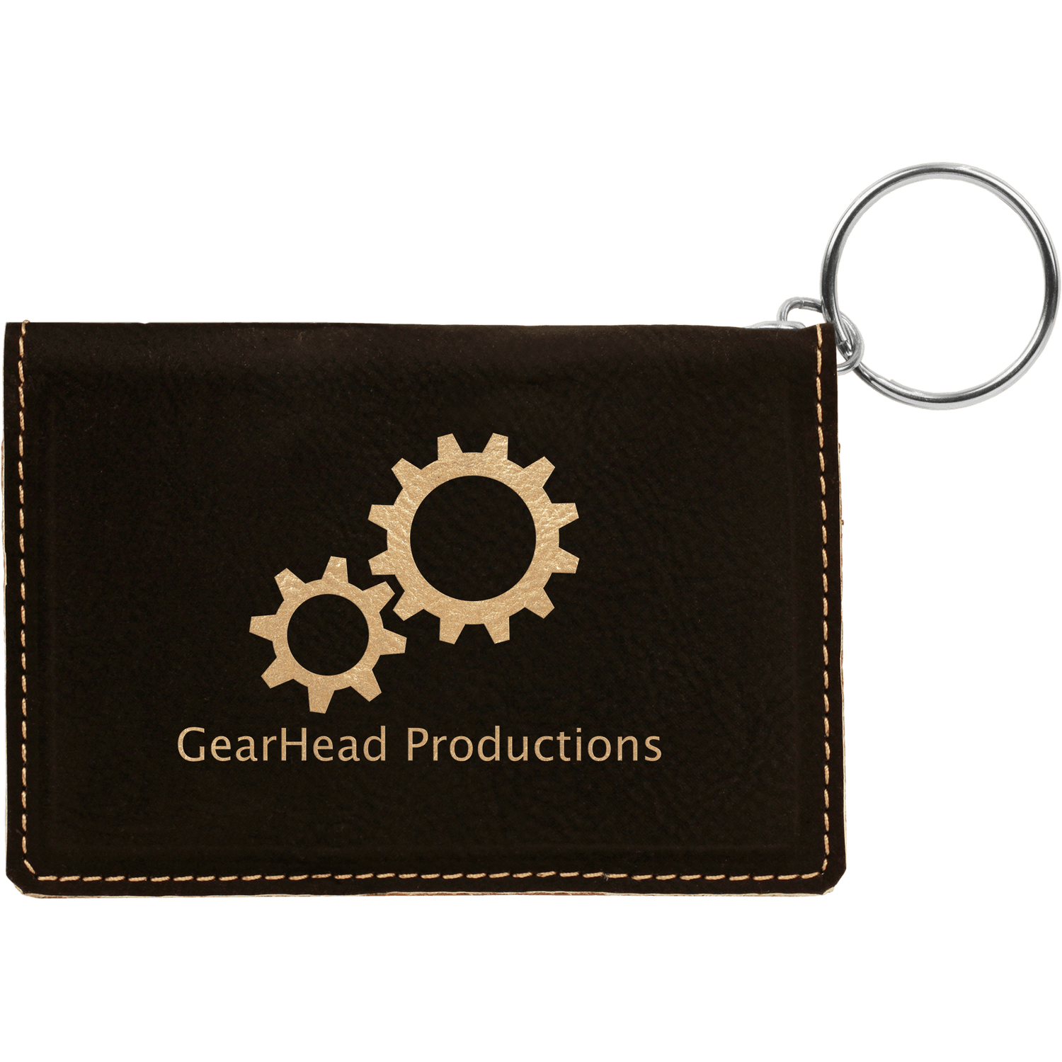 Black/Gold Leatherette ID Holder Keychain