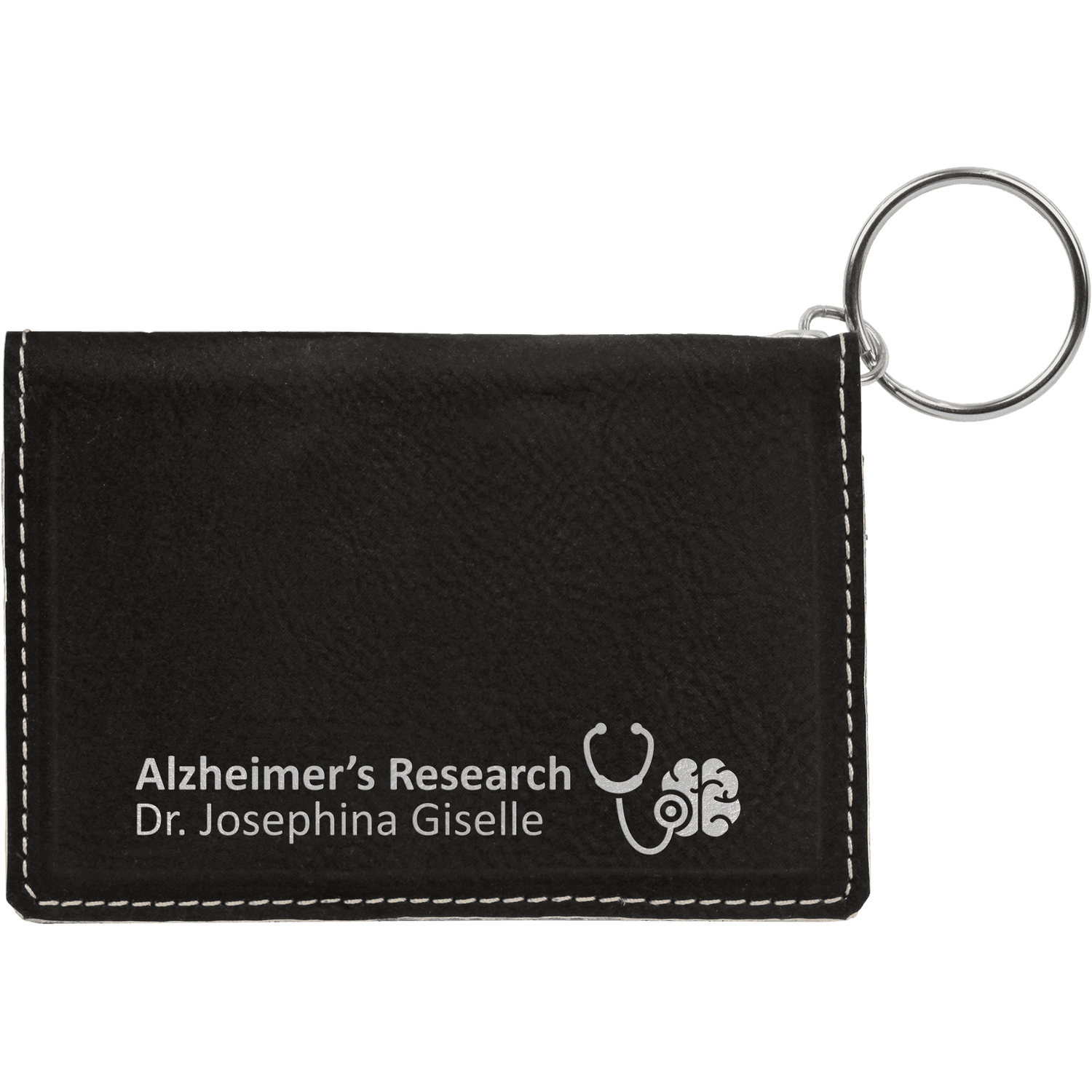 Black/Silver Leatherette ID Holder Keychain