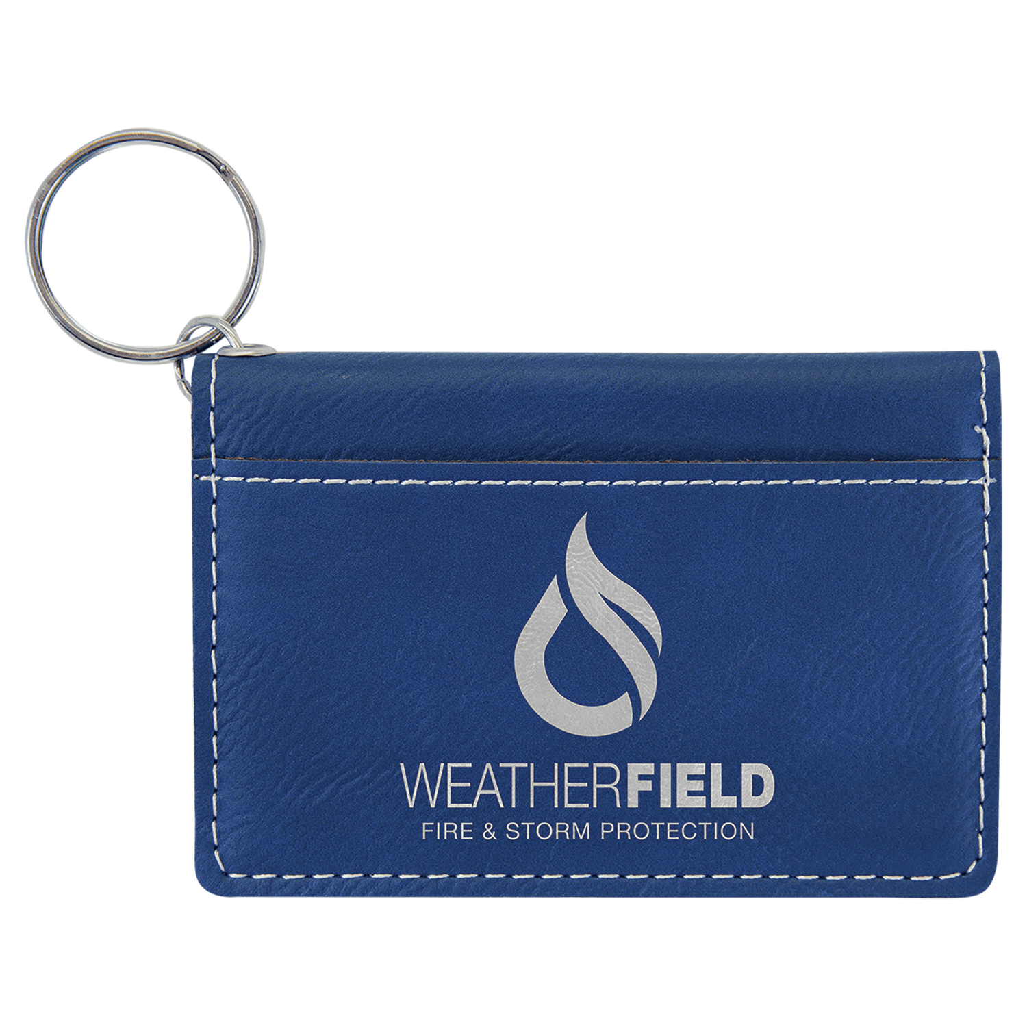 Blue/Silver Leatherette ID Holder Keychain