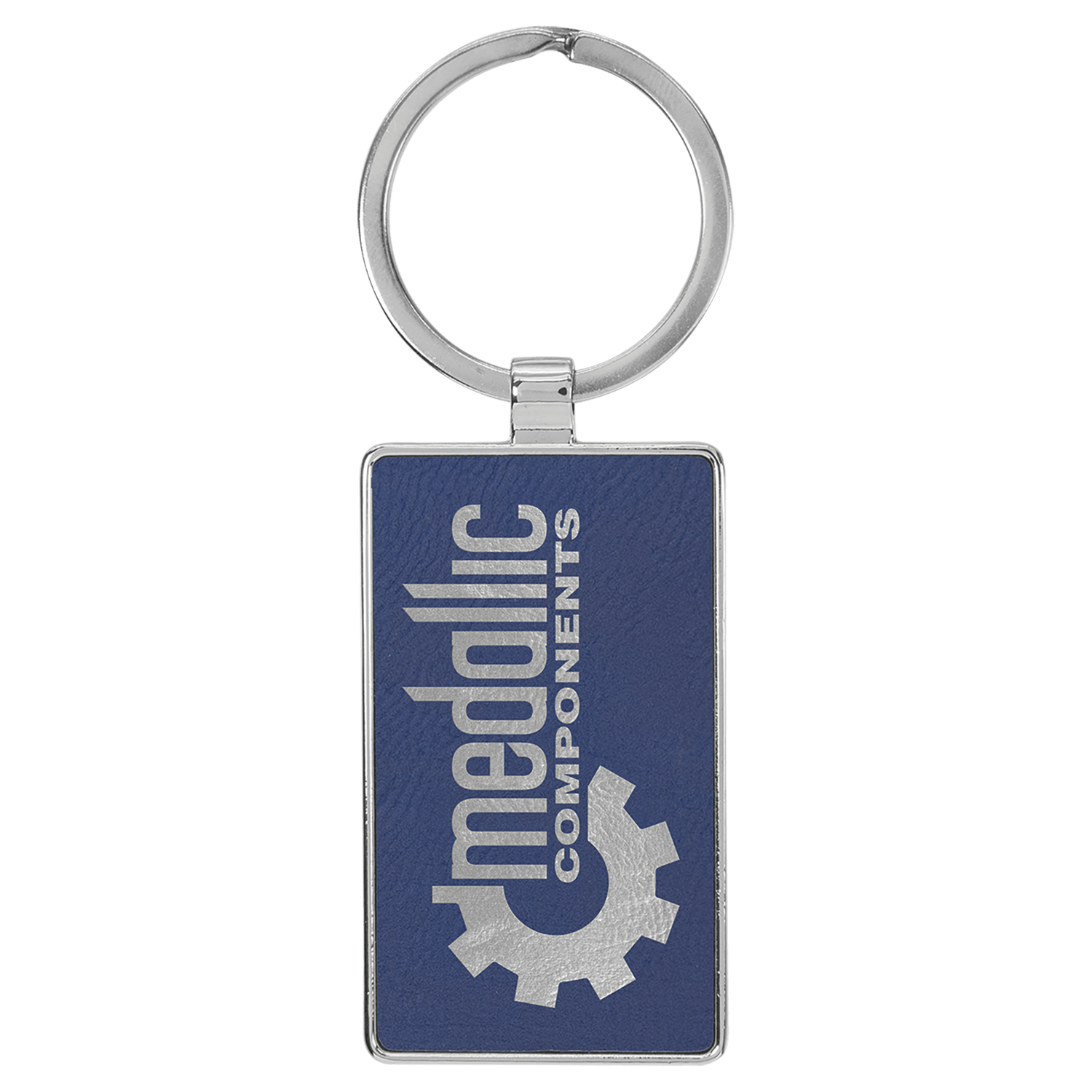 Blue/Silver Leatherette Rectangle Keychain with Metal Frame