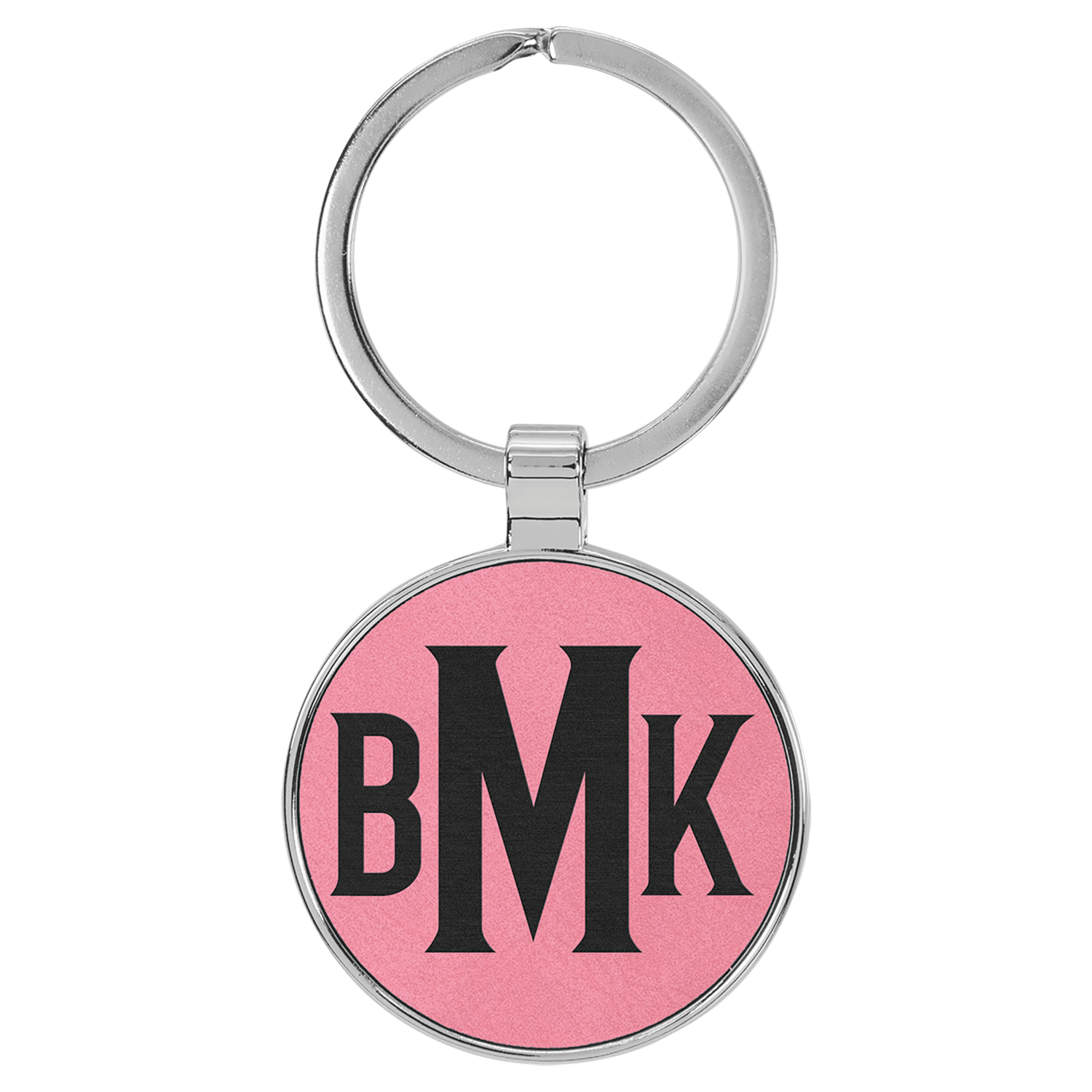 Pink Leatherette Round Keychain with Metal Frame
