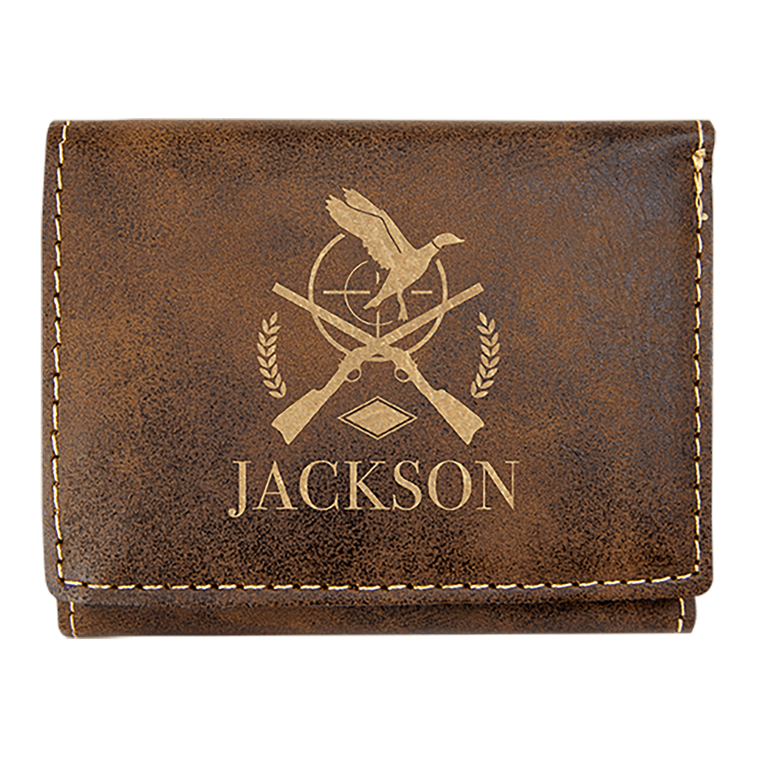 Rustic/Gold Leatherette Trifold Wallet with RFD Blocking
