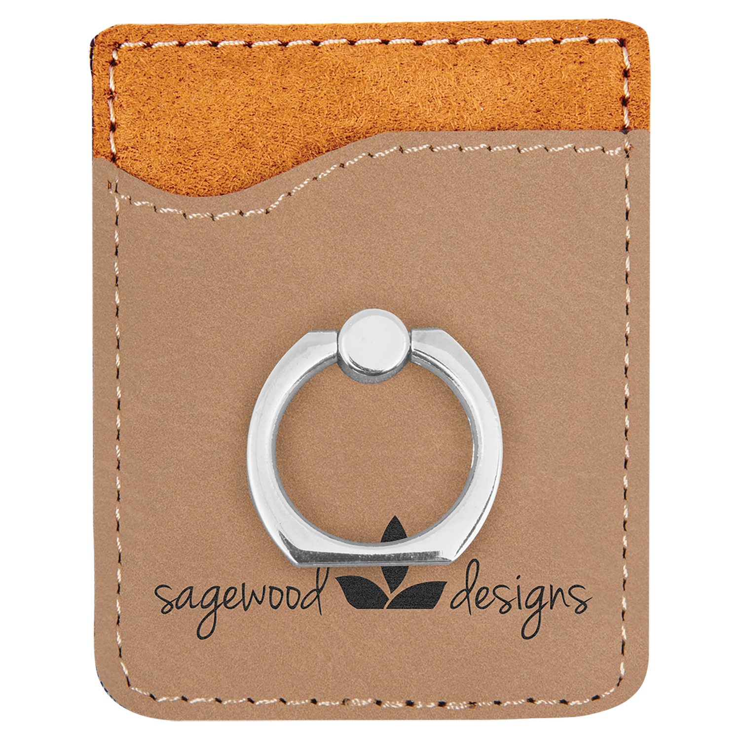 Light Brown Leatherette Phone Wallet with Ring