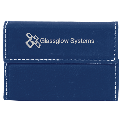 Blue/Silver Leatherette Hard Business Card Case with Magnetic Closure