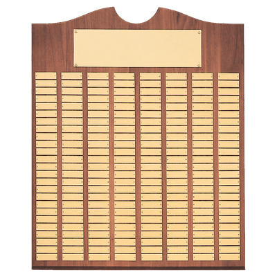 American Walnut 100 Plate Perpetual Plaque with Brushed Brass Plates