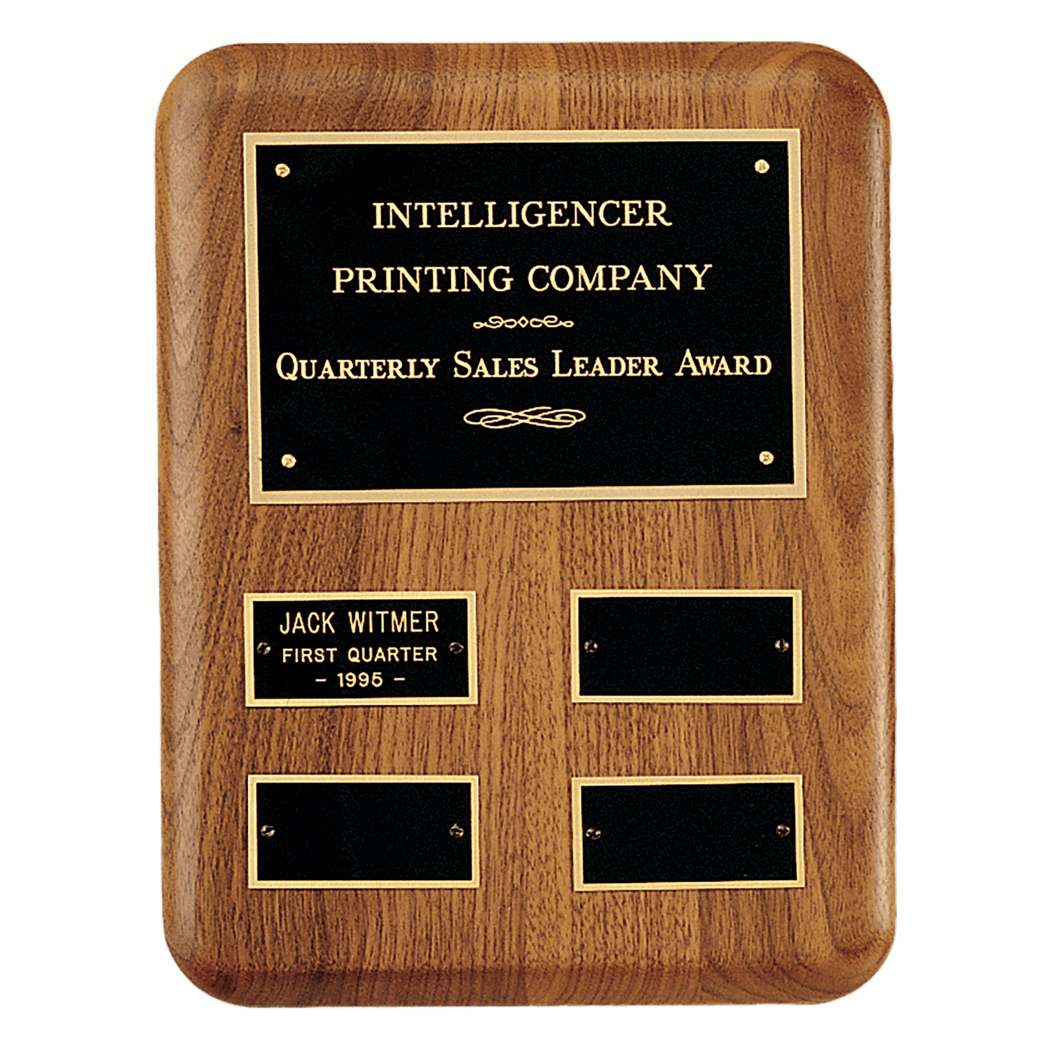 AirFlyte Edge Walnut Quarterly Award Perpetual Plaque wth Black Brass Plates