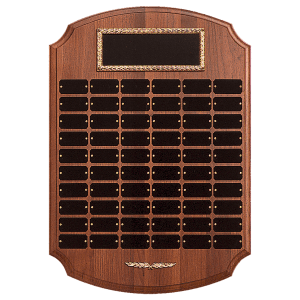 American Walnut 60 Plate Perpetual Plaque with Black Brass Plates/Gold Trim