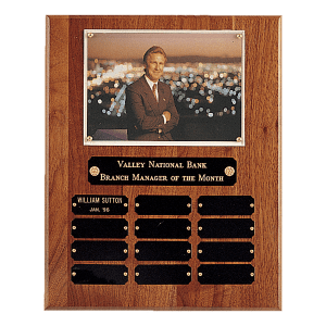 American Walnut 12 Plate Photo Plaque w/Black Brass Plates-Holds 5" x 7" Photo