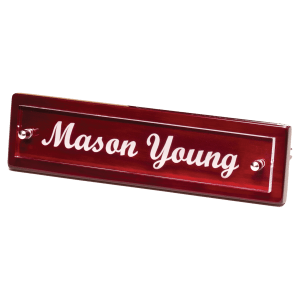 Rosewood Piano Finish Nameplate with Acrylic Engraving Plate, Two Silver Posts