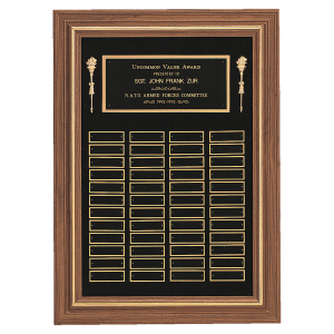 American Walnut 36 Plate Perpetual Plaque with Brushed Brass Plates