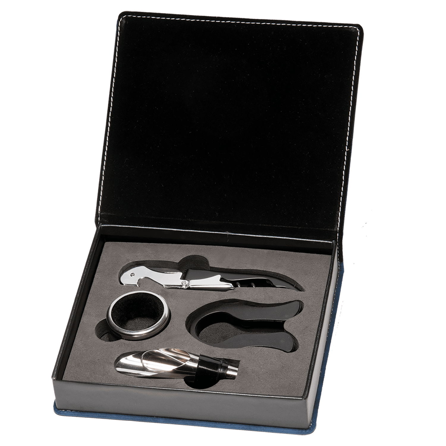 Blue Marbleized Leather Wine Tool Gift Set
