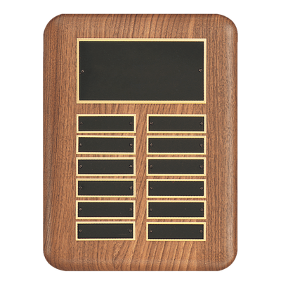 American Walnut 12 Plate Perpetual Plaque with Black Brass Header Plate