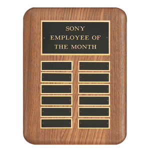 American Walnut 24 Plate Perpetual Plaque with Black Brass Header Plate