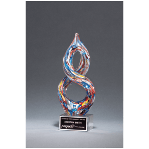 Helix Multi-Color Art Glass/Clear Glass Base with Black Laserable Aluminum Plate