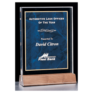 Sapphire Marble Acrylic Award with American Walnut Base