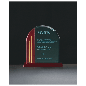 Arch Series Jade Acrylic with Rosewood Piano Finish Base, Gold Metal Accents