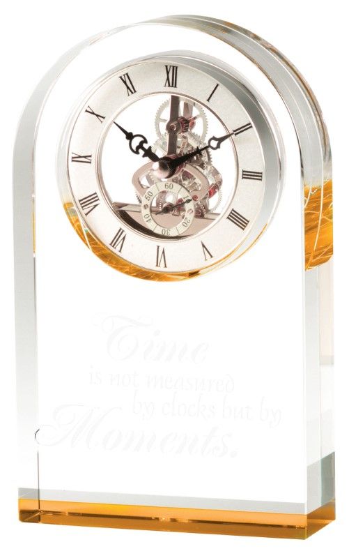 CRYSTAL CLOCK W GOLD BAS