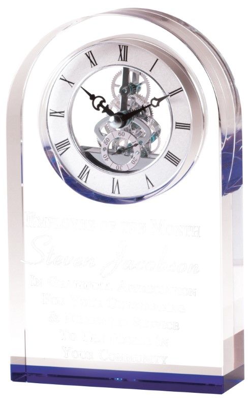 CRYSTAL CLOCK W BLUE BAS